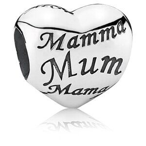 PANDORA A Mother's Heart Charm Authentic Sterling Silver Family 8 Languages Love